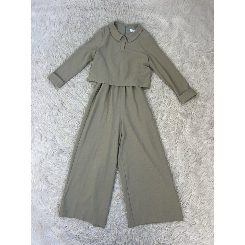 Oak + Fort Wide Leg Retro Beige Women Woven Jumpsuit 1 Piece Playsuit Small NWT